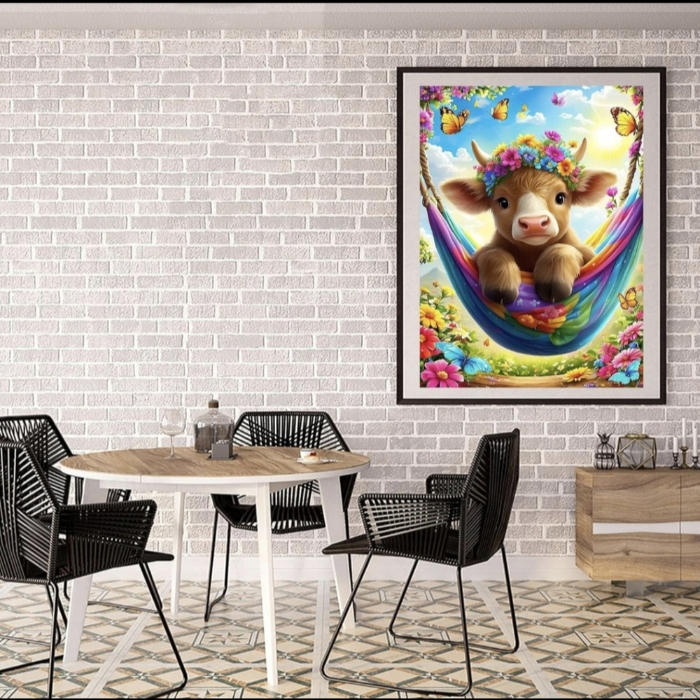 Baby Cow Rainbow Flower Hammock 5D Diamond Painting Kit New - Picture 2 of 7